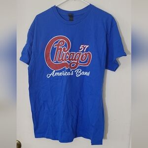 Chicago 57 America's Band Tee Tour 2024 Blue Shirt Large Mens Short Sleeve